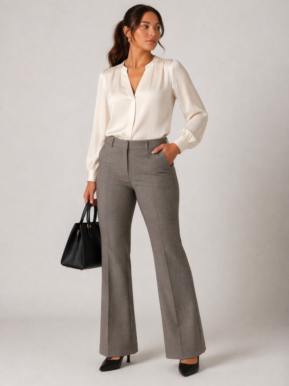 NWT Le Chateau brown Cream Flared Dress Pants High Rise Work Trousers